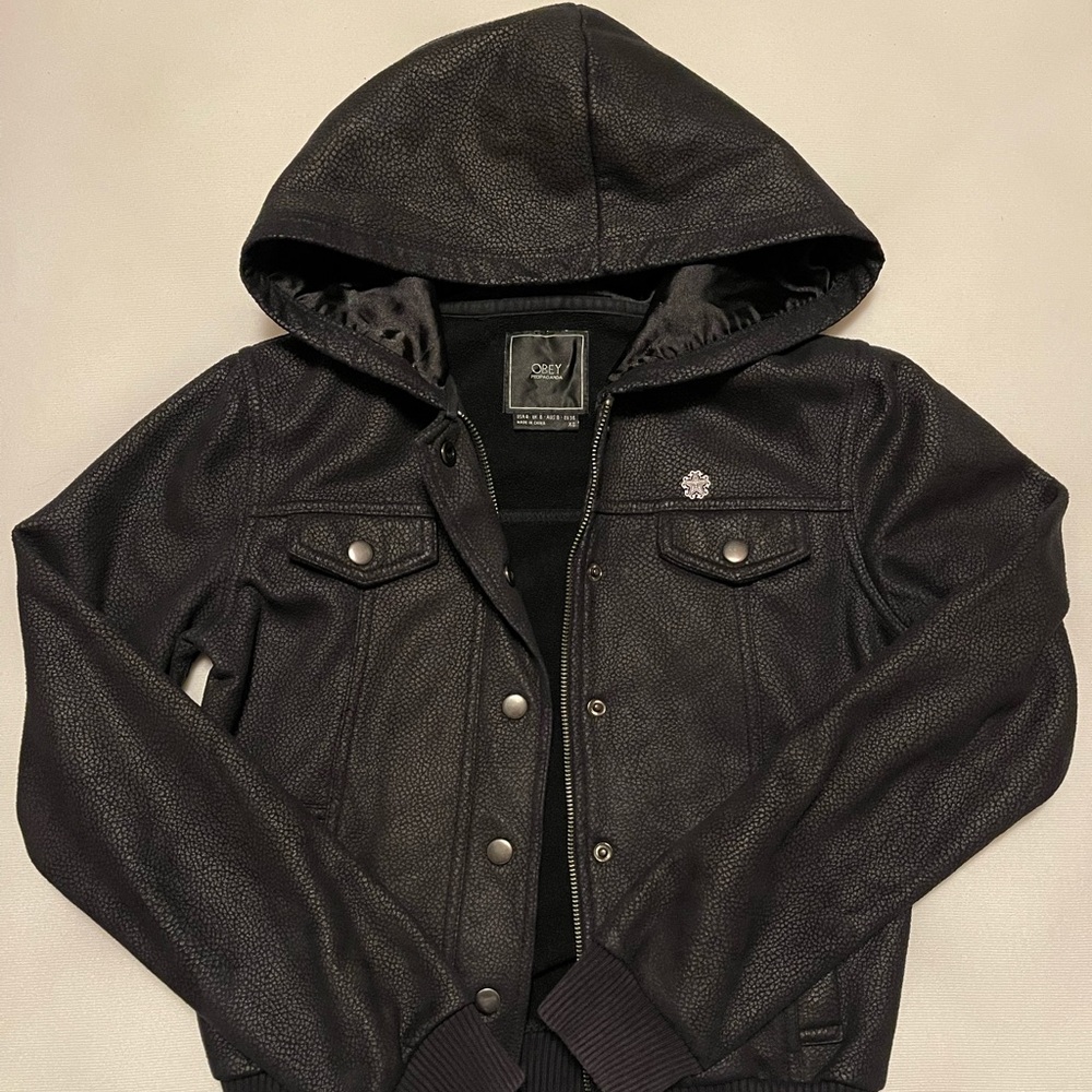 Obey Black Bomber Hoodie Jacket XS